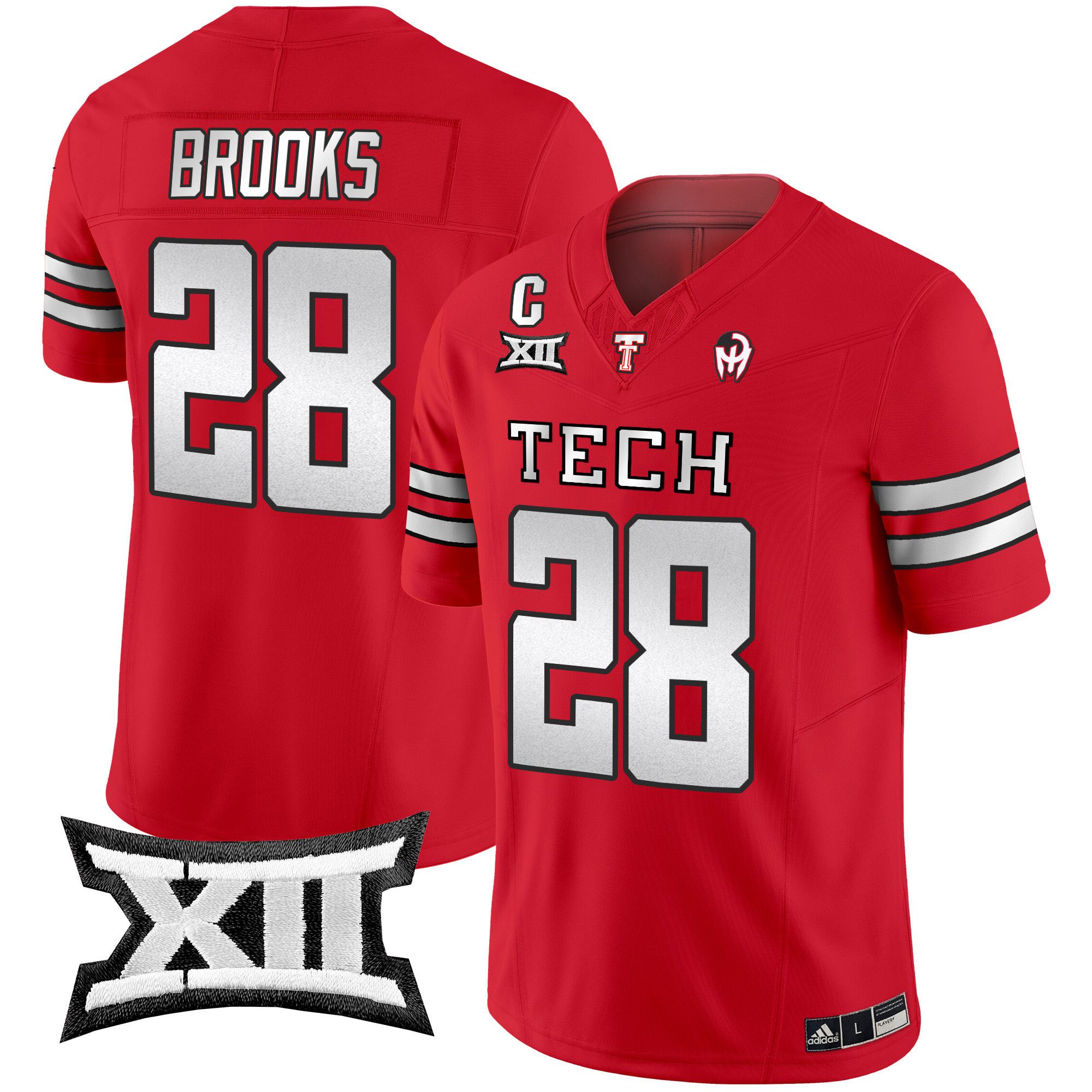 Men Texas Tech Red Raiders #28 Brooks Red 2024 Patrick Mahomes Symbol Vapor Limited NCAA Jersey style 1->->NCAA Jersey